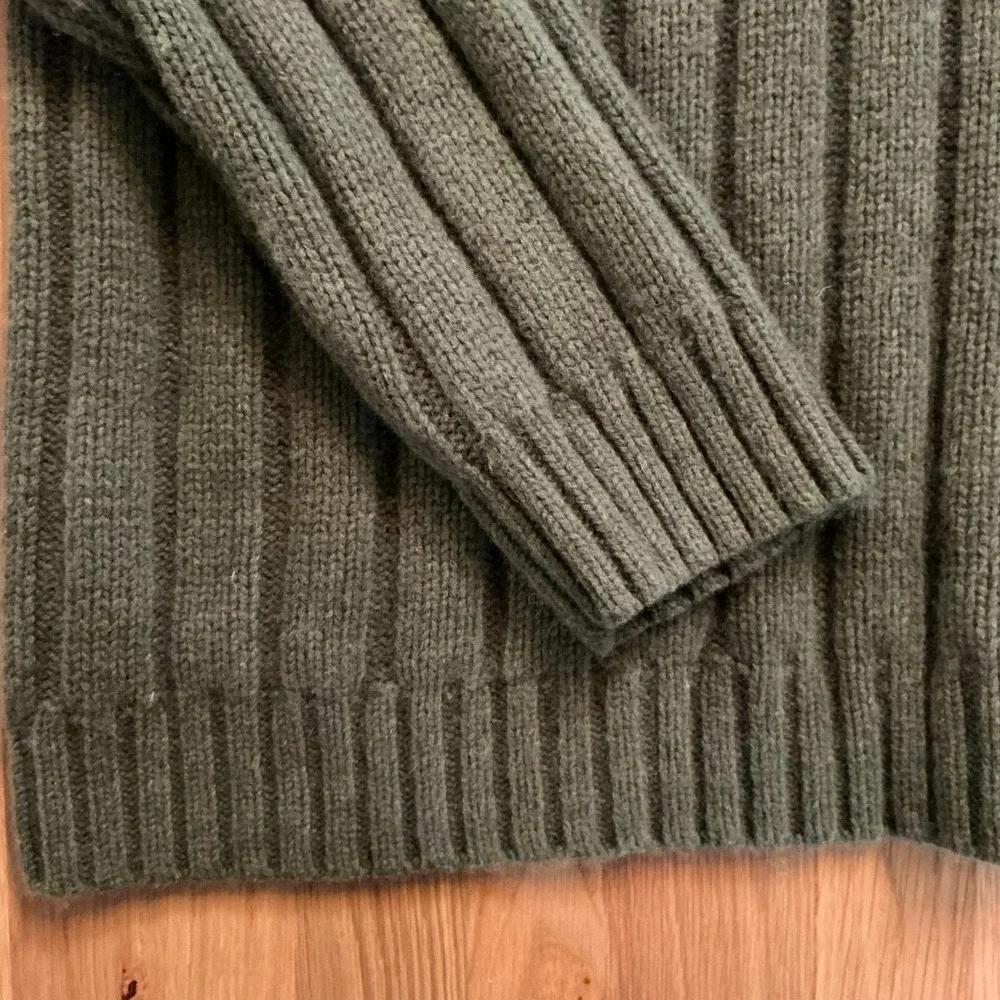 Lands' End XXL Shawl Collar Sweater‎ Green Merino Wool Blend Ribbed Knit